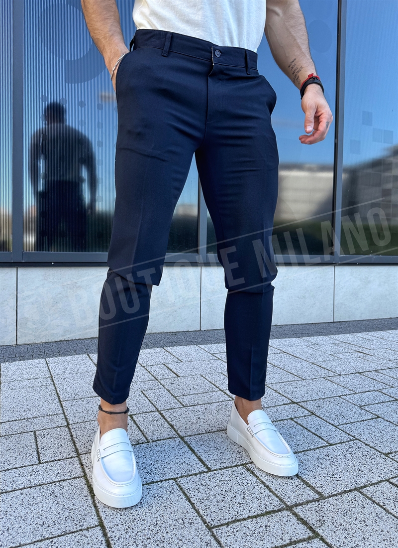 Ανδρικό σκούρο μπλε κομψό παντελόνι Slim Fit P21-4