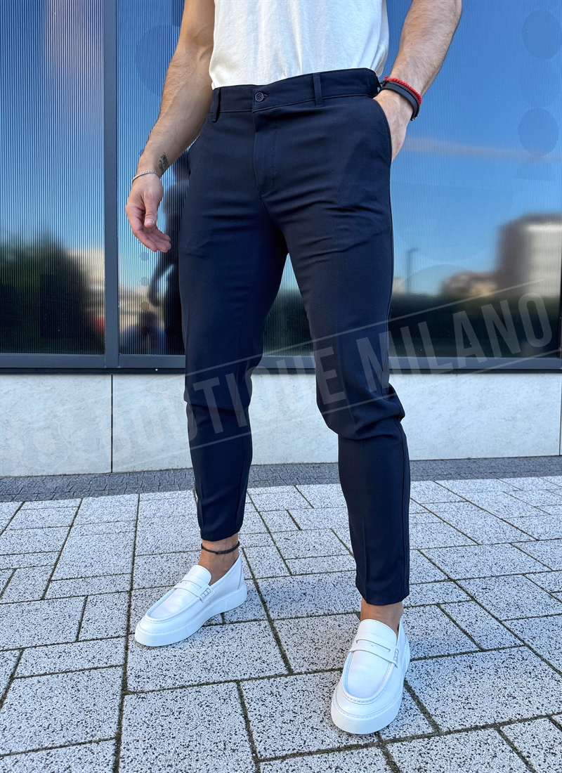 Ανδρικό σκούρο μπλε κομψό παντελόνι Slim Fit P21-4