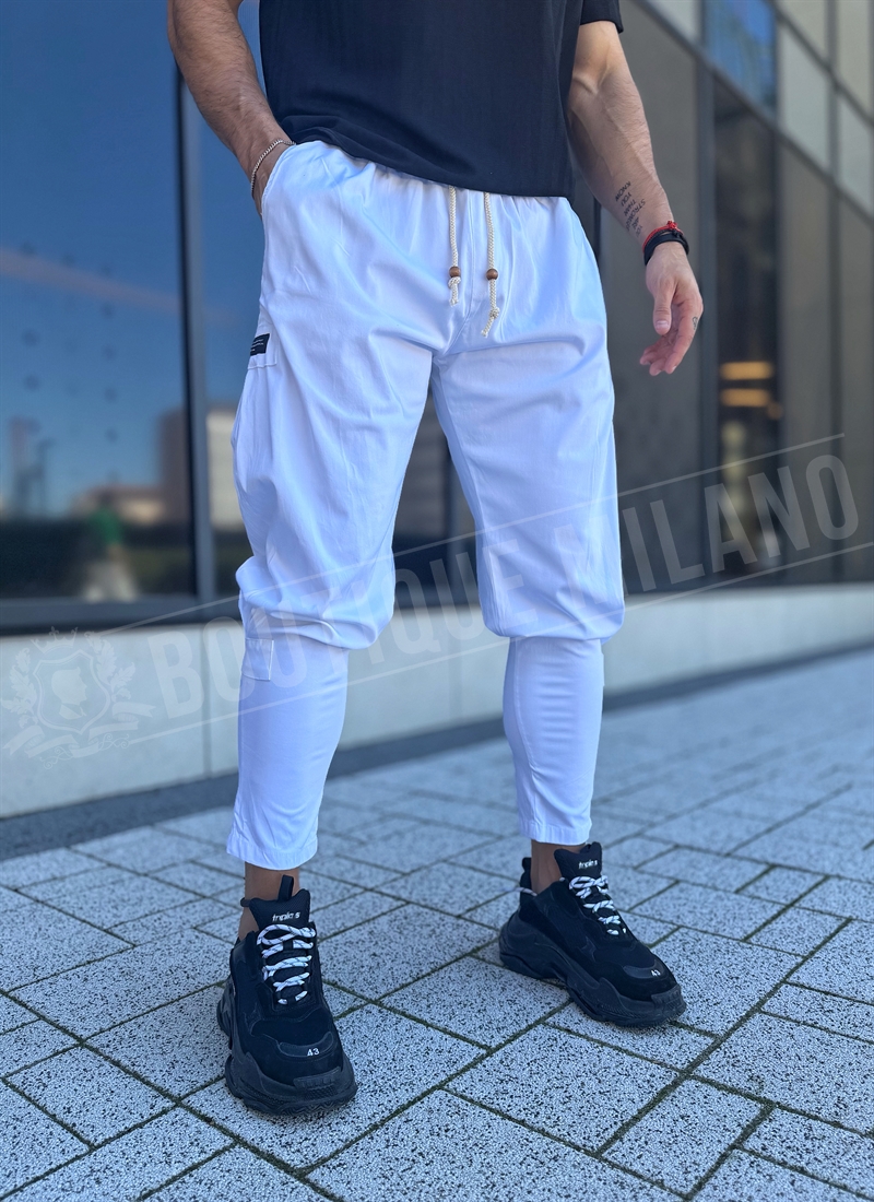 Ανδρικό sport-elegant παντελόνι τύπου “potur” σε λευκό χρώμα C2852-2