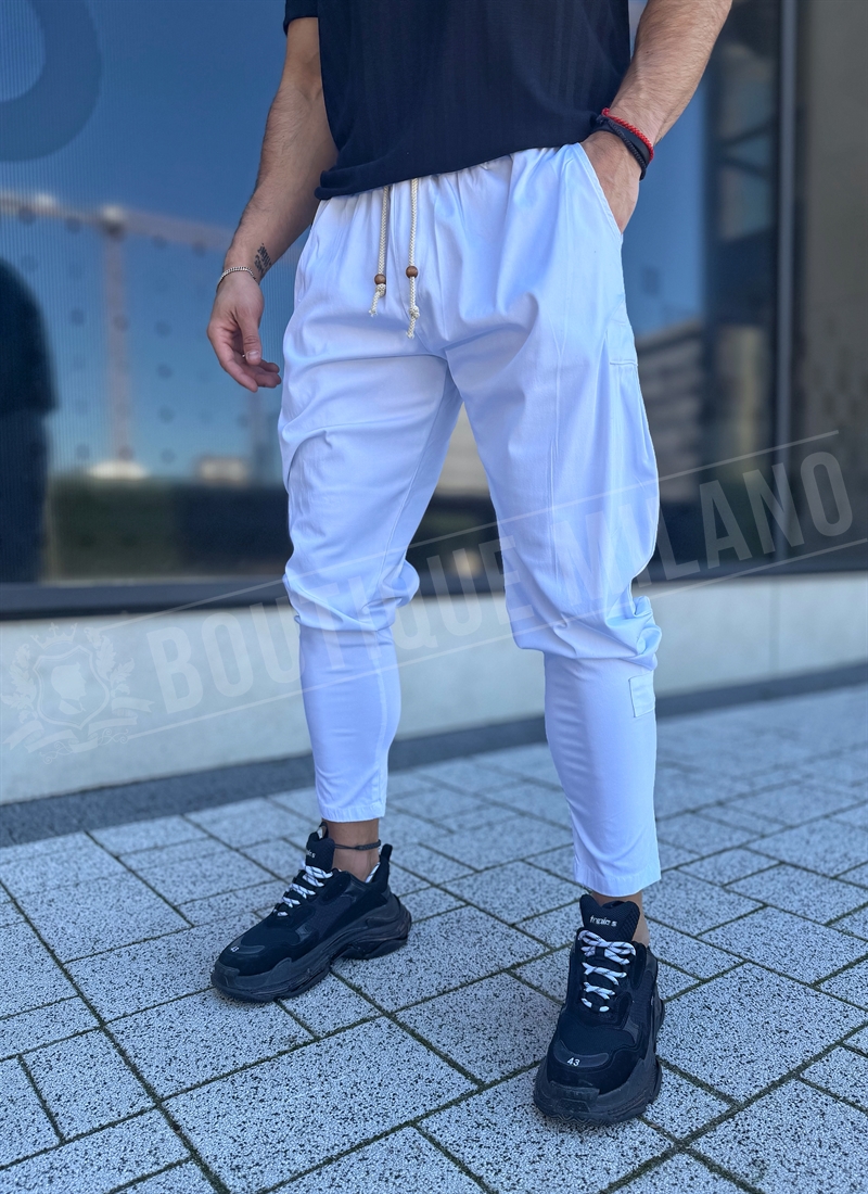 Ανδρικό sport-elegant παντελόνι τύπου “potur” σε λευκό χρώμα C2852-2