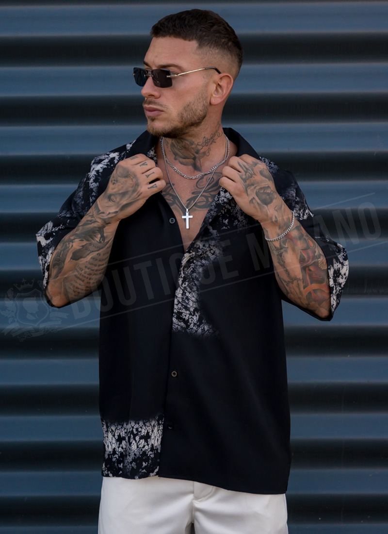 Ανδρικό oversized πουκάμισο “Midnight Marble” R1007