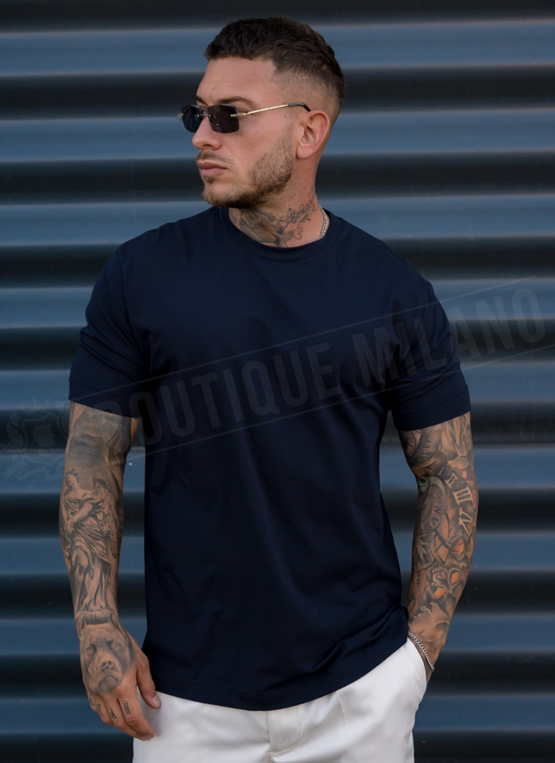 Κλασικό ανδρικό σκούρο μπλε T-shirt από premium βαμβάκι T2762-5