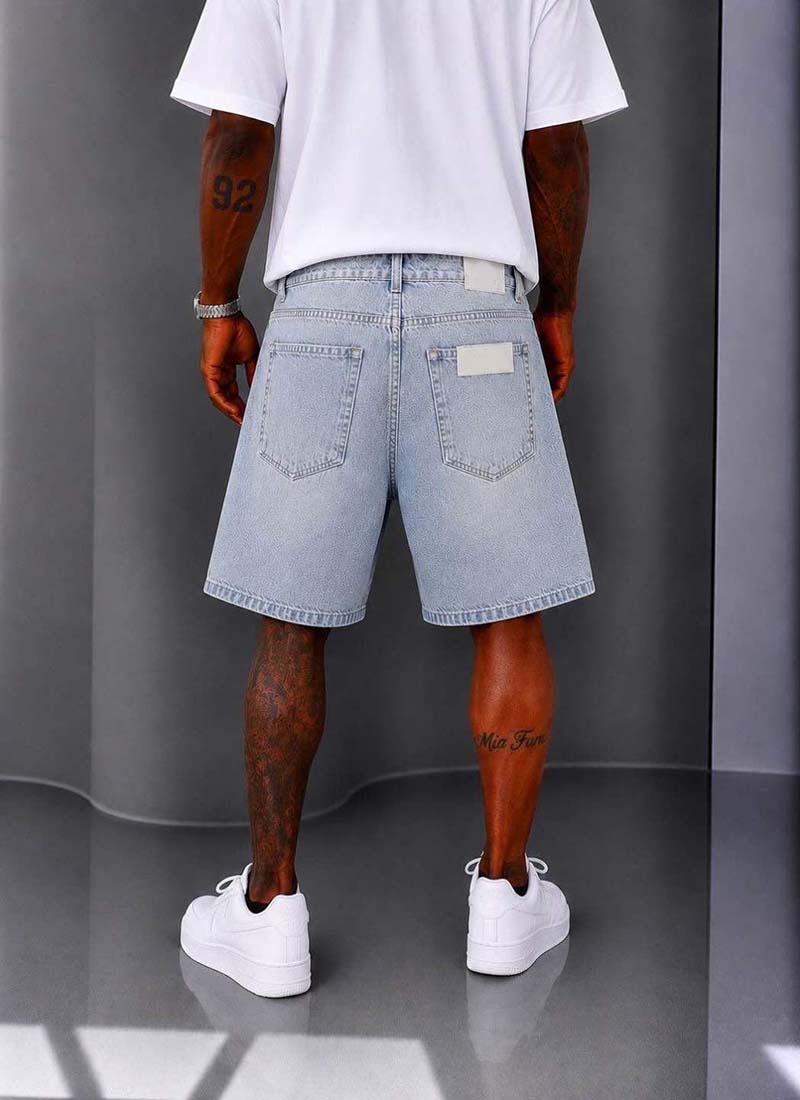 Ανδρικό σορτς τζιν μονόχρωμο με εφέ «acid wash» KD1174