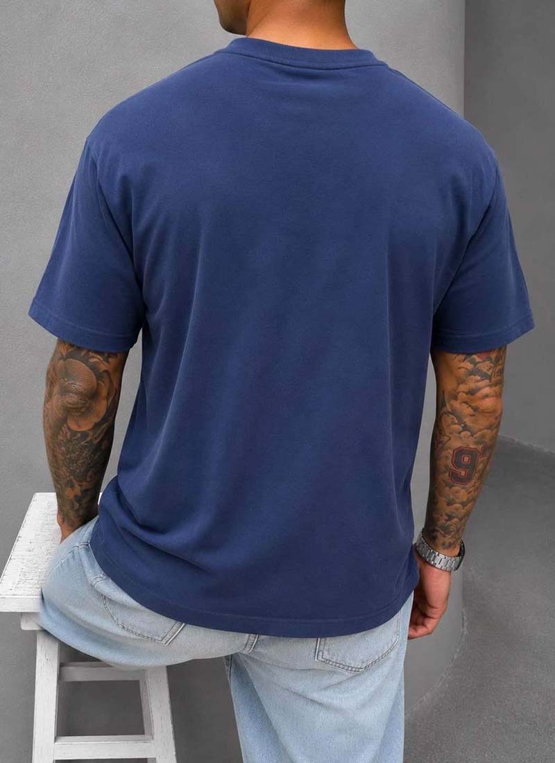 Ανδρικό T-shirt oversized από βαμβάκι εξαιρετικής ποιότητας σε σκούρο μπλε χρώμα T4004-5