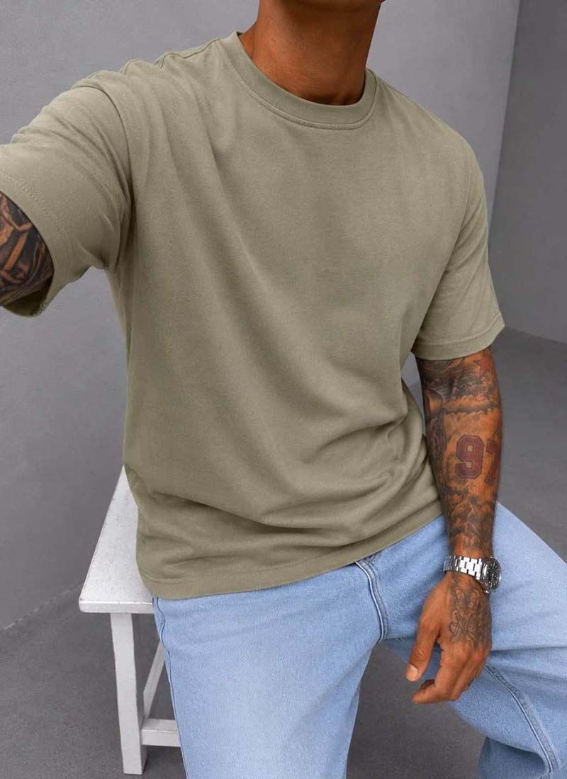 Ανδρικό πράσινο T-shirt σε γραμμή oversized από βαμβάκι εξαιρετικής ποιότητας T4004-6