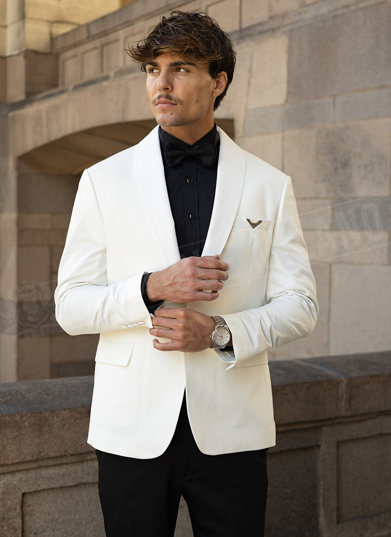 Ανδρικό κομψό λευκό σμόκιν με γιακά σαλ (shawl collar) 5596-801