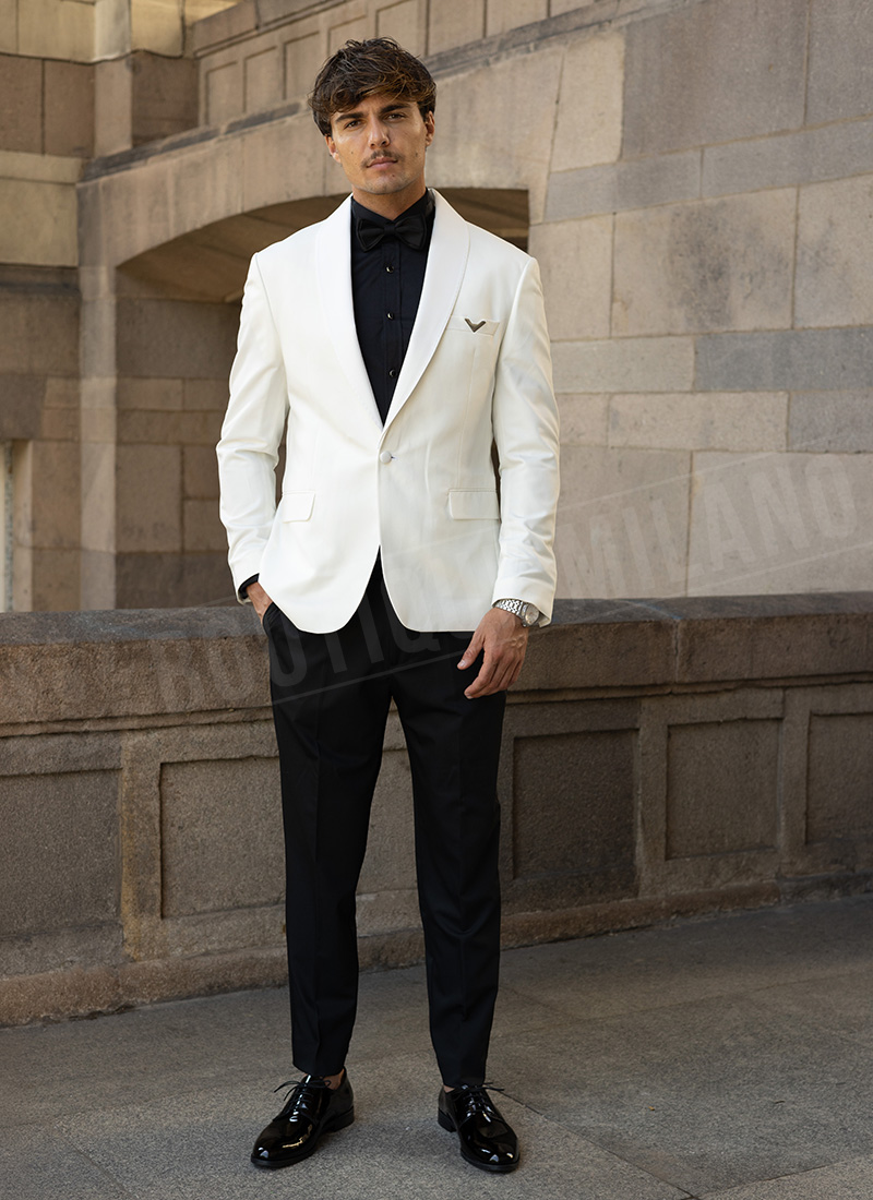 Ανδρικό κομψό λευκό σμόκιν με γιακά σαλ (shawl collar) 5596-801