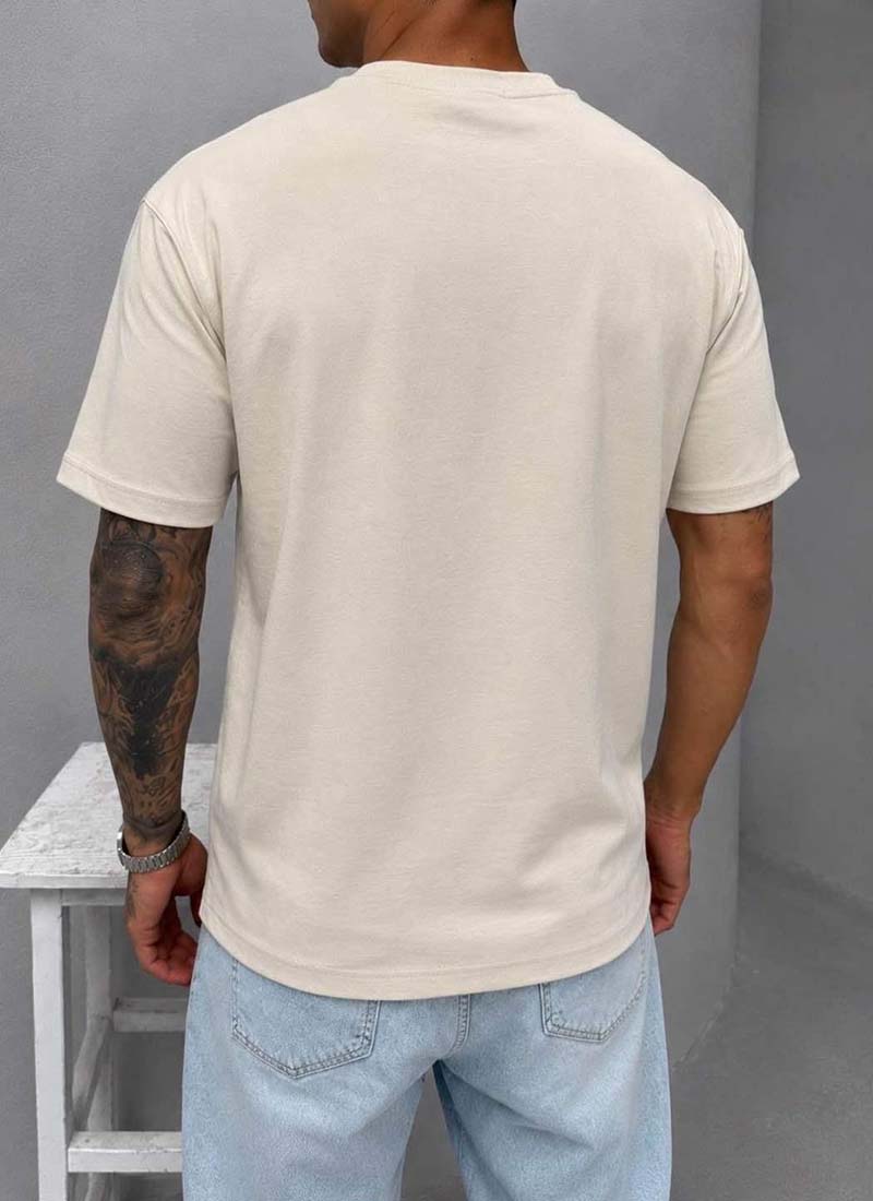 Ανδρικό μπεζ T-shirt σε γραμμή oversized από βαμβάκι εξαιρετικής ποιότητας T4004-3