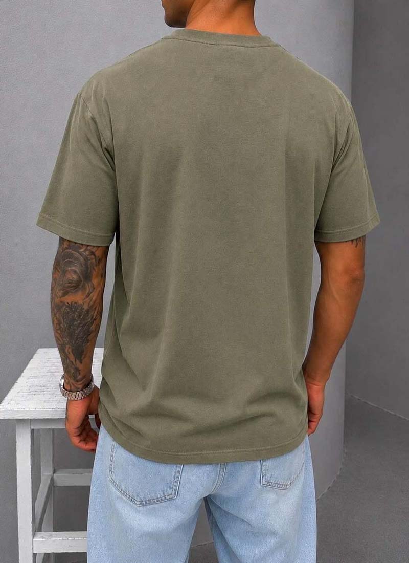 Ανδρικό πράσινο T-shirt σε γραμμή oversized από βαμβάκι εξαιρετικής ποιότητας T4004-6