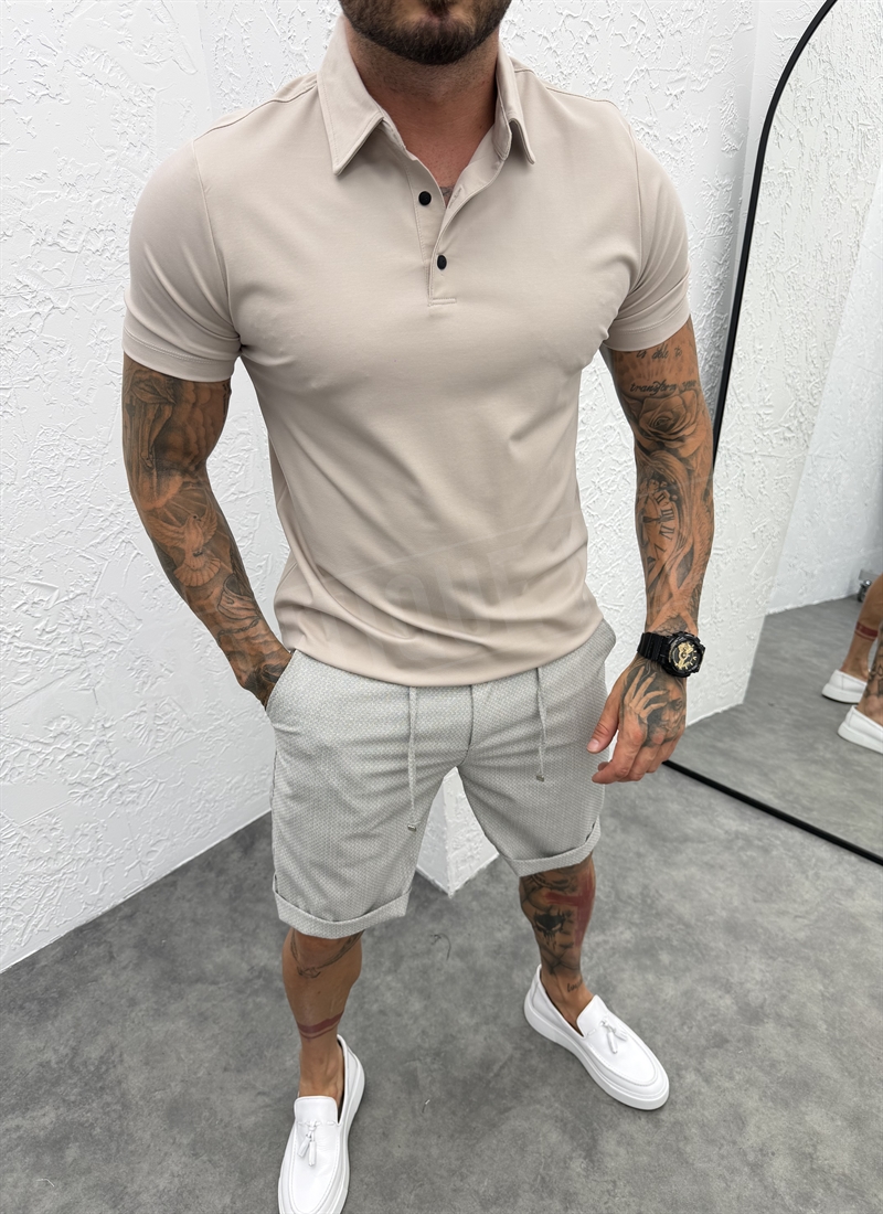 Ανδρικό smart-casual T-shirt σε μπεζ χρώμα T1445-3