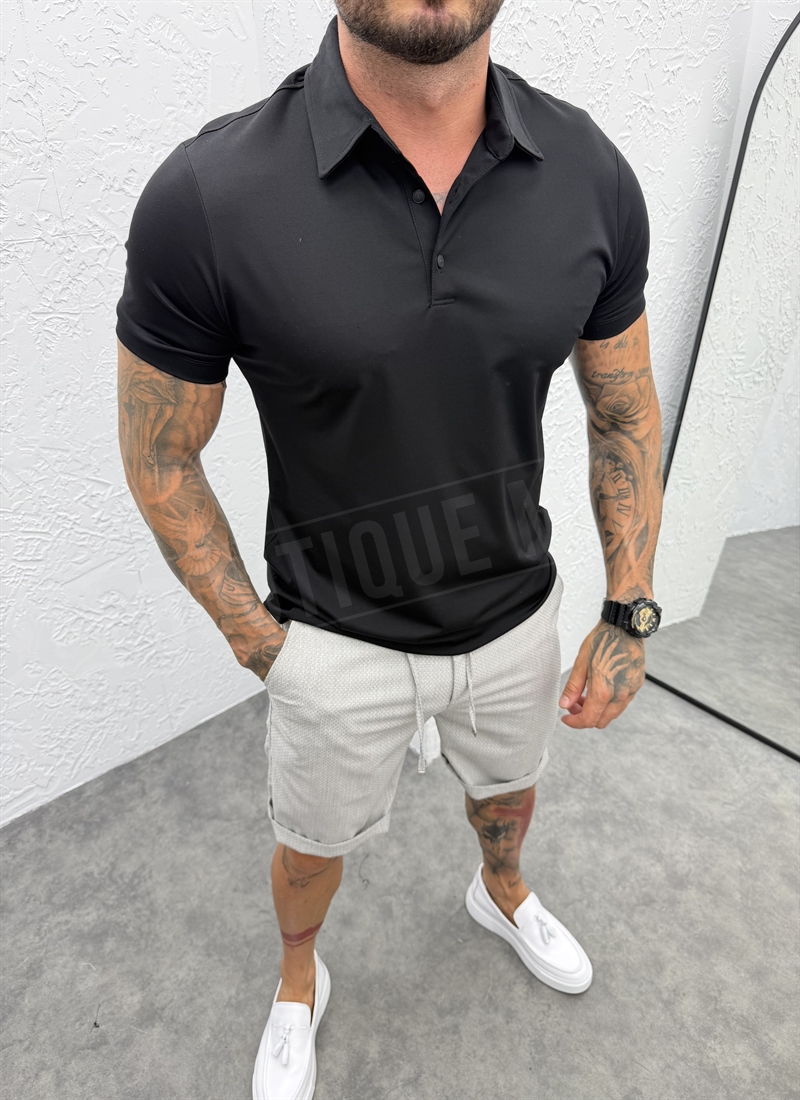 Ανδρικό μαύρο T-shirt smart-casual T1445-1