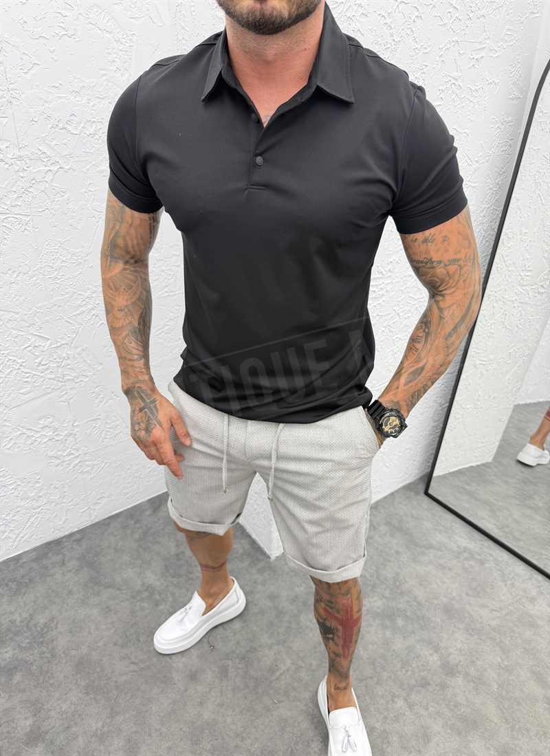Ανδρικό μαύρο T-shirt smart-casual T1445-1