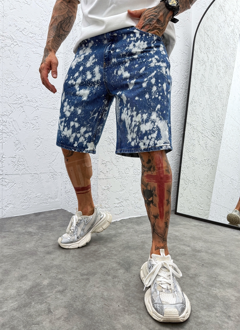 Ανδρικό τζιν σορτς με εφέ acid wash KD3366