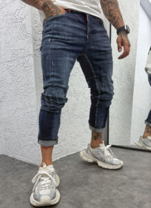 Ανδρικό μπλε τζιν σε γραμμή slim-fit με vintage όψη A739-01