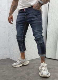 Ανδρικό μπλε τζιν σε γραμμή slim-fit με vintage όψη A739-01