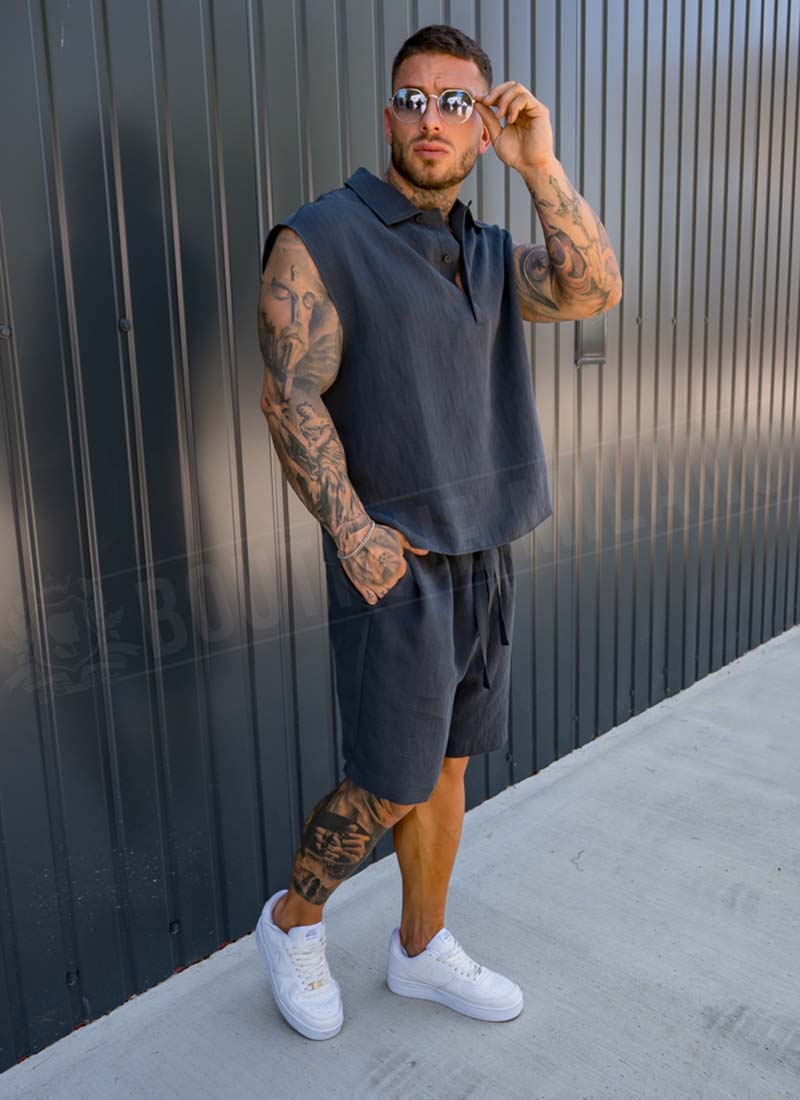 Ανδρικό μπλε καλοκαιρινό σετ smart-casual L10202-3