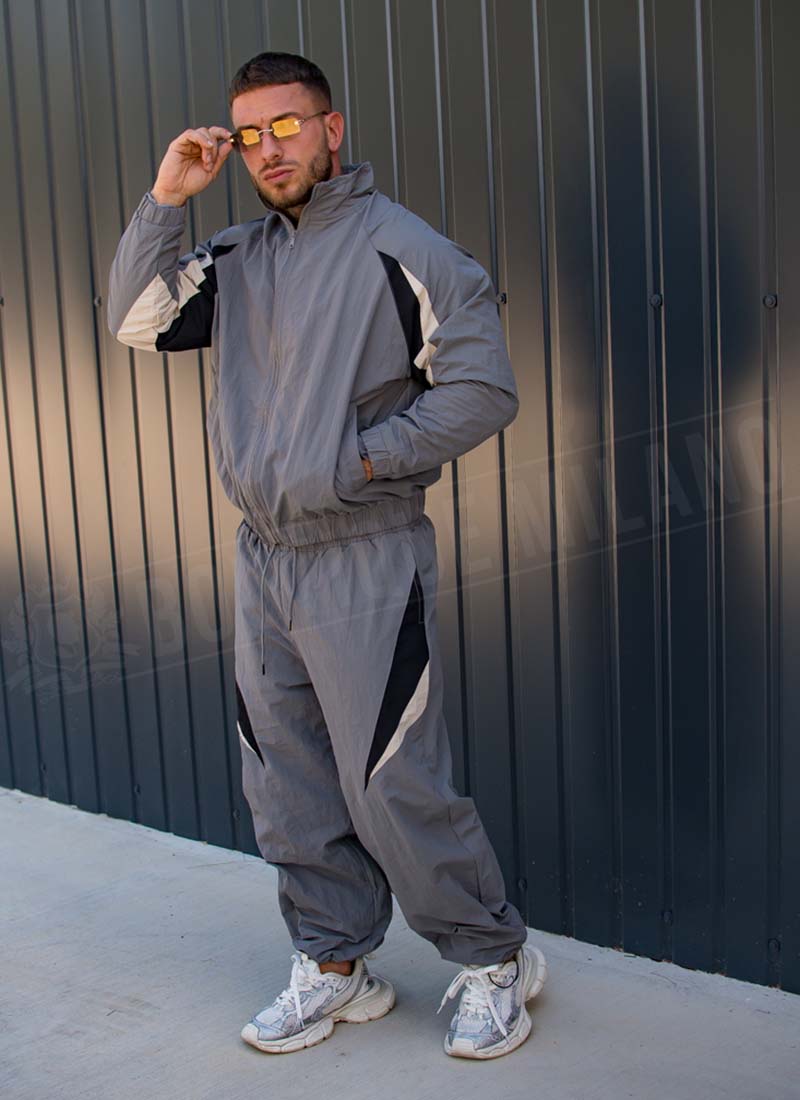 Ανδρικό σετ φόρμας με επένδυση, oversized γραμμή σε γκρι L9206-2