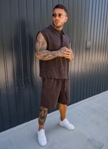 Ανδρικό καλοκαιρινό σετ smart-casual σε καφέ χρώμα L10202-4