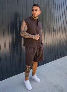 Ανδρικό καλοκαιρινό σετ smart-casual σε καφέ χρώμα L10202-4