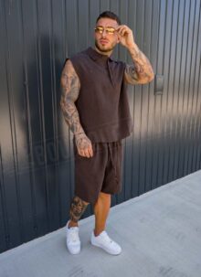 Ανδρικό καλοκαιρινό σετ smart-casual σε καφέ χρώμα L10202-4