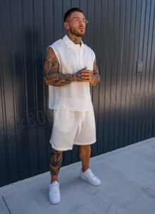 Ανδρικό καλοκαιρινό σετ smart-casual σε εκρού χρώμα L10202-2