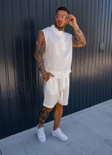 Ανδρικό καλοκαιρινό σετ smart-casual σε εκρού χρώμα L10202-2