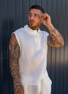 Ανδρικό καλοκαιρινό σετ smart-casual σε εκρού χρώμα L10202-2