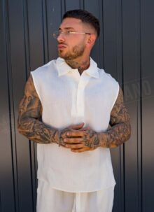 Ανδρικό καλοκαιρινό σετ smart-casual σε εκρού χρώμα L10202-2
