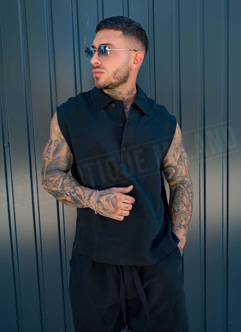 Ανδρικό καλοκαιρινό σετ smart-casual σε μαύρο χρώμα L10202-1