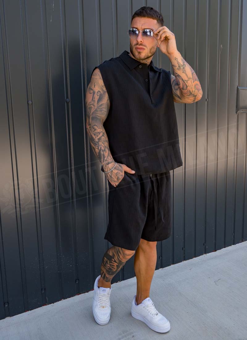 Ανδρικό καλοκαιρινό σετ smart-casual σε μαύρο χρώμα L10202-1