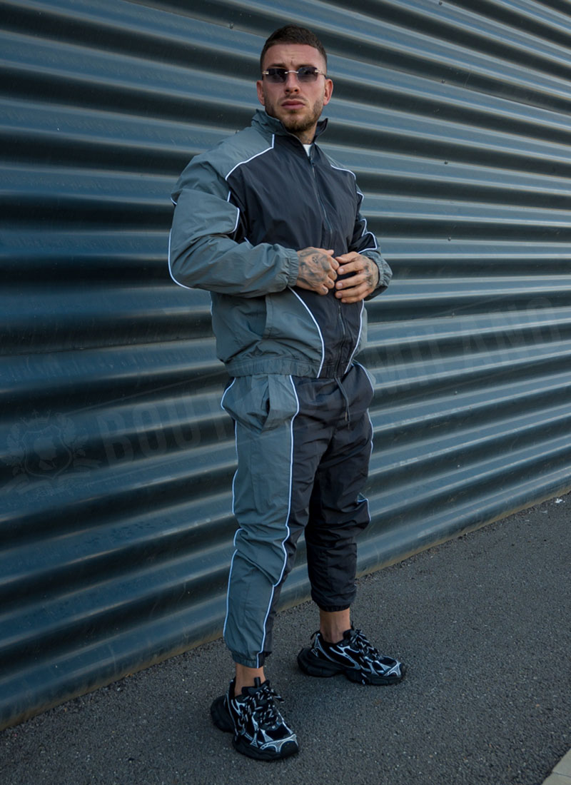 Ανδρικό αθλητικό σετ “PIPING TRACKSUIT” – σκούρο γκρι / μαύρο L1511-4