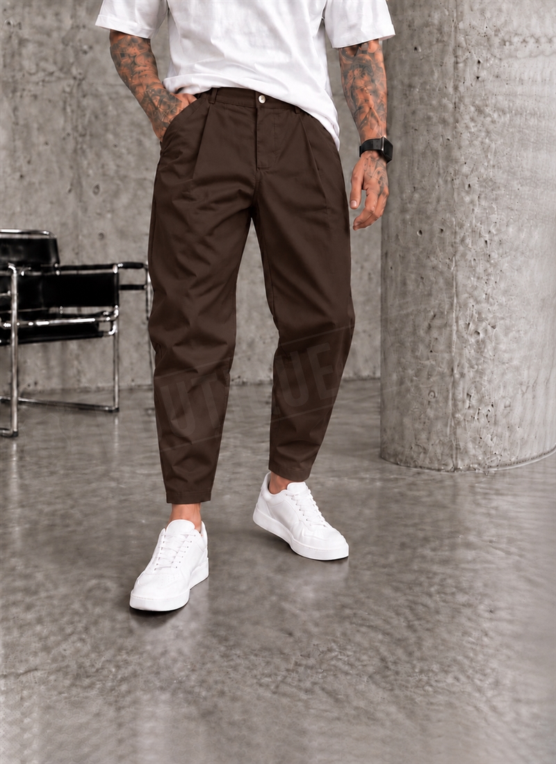 Ανδρικό παντελόνι smart-casual σε σκούρο καφέ χρώμα “SMART BLACK PLEATED” P19212-4