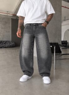 Ανδρικό γκρι τζιν σε γραμμή «balloon» με ραφές – «OVERSIZED GREY BAGGY» A0277