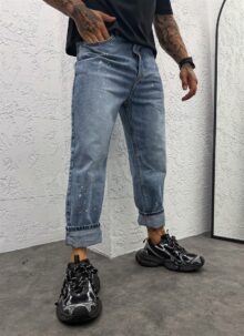 Ανδρικό τζιν «VINTAGE WASH SPLATTER» – κλασικό ανοιχτό μπλε A1765