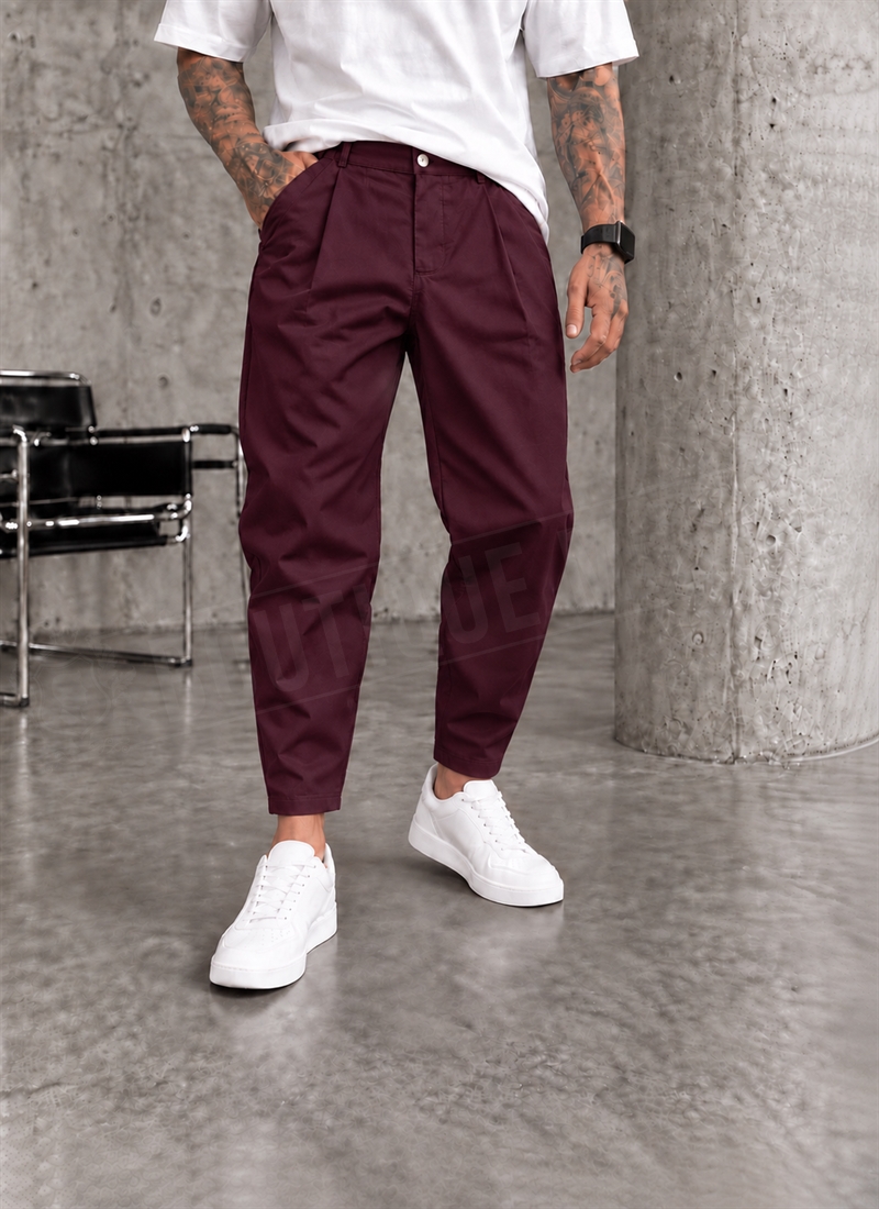 Ανδρικό παντελόνι smart-casual σε μπορντό χρώμα – "SMART BLACK PLEATED" P19212-5