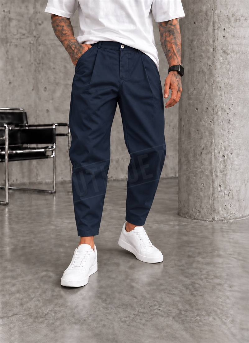 Ανδρικό παντελόνι smart-casual σε σκούρο μπλε χρώμα “SMART BLACK PLEATED” P19212-3